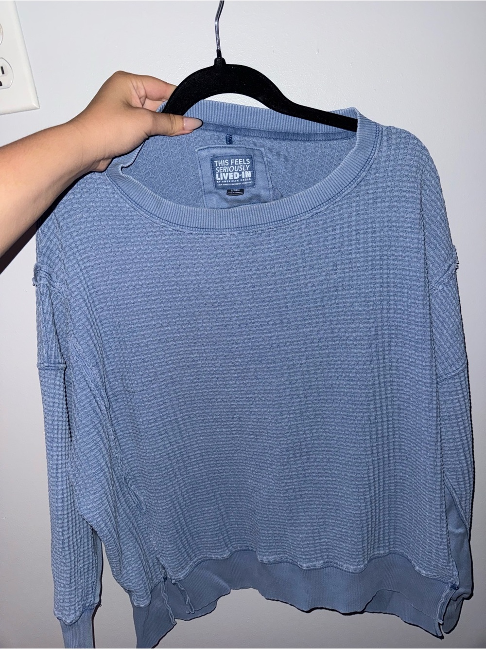 American Eagle Outfitters Light Blue Waffle-Knit Pullover
